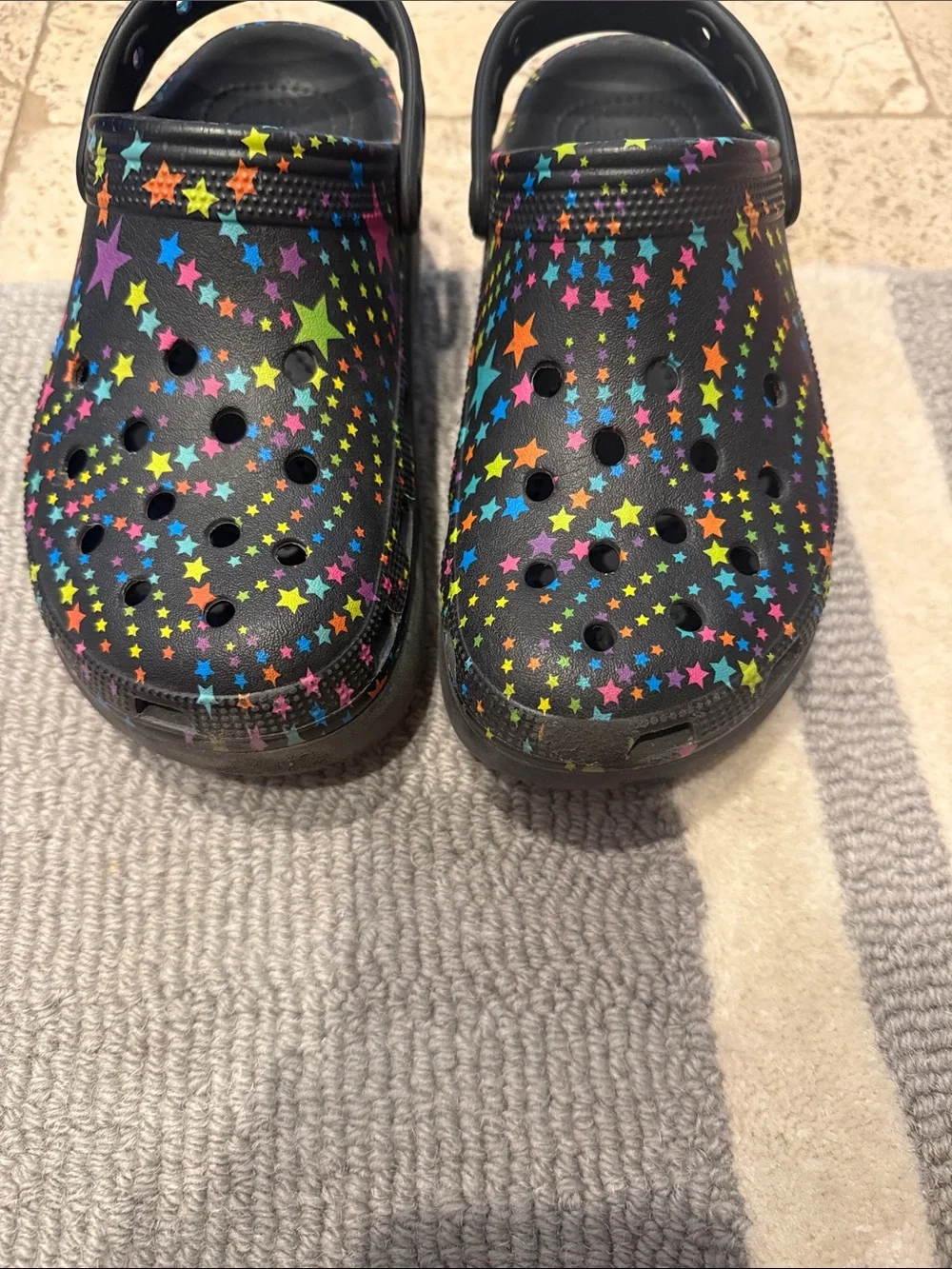 CROCS Kids Black Clog Sandals with Multicolor Star Print